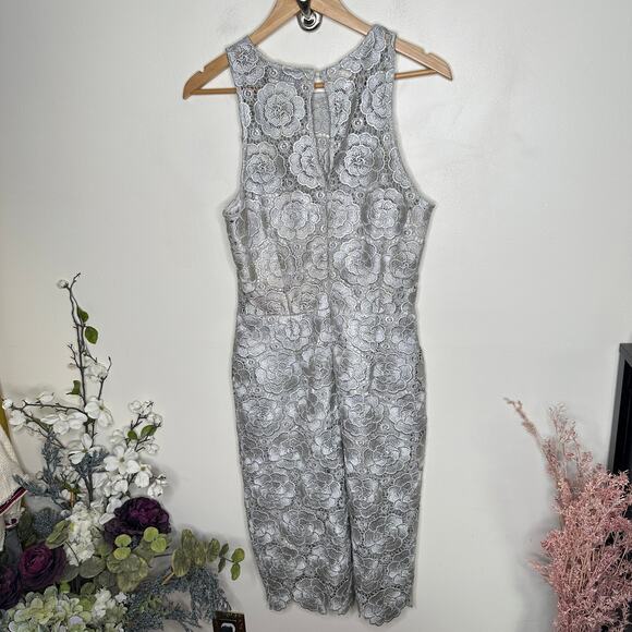 BHLDN x ANTHROPOLOGIE Emmeline Lace Dress Silver Metallic Sz 10 {QQ12} - Picture 4 of 6